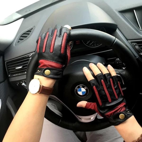 cycling gloves fashion mens leather hole button breathable goat genuine mittens men driving half finger, Black
cycling gloves fashion mens leather hole button breathable goat genuine mittens men driving half finger, Black