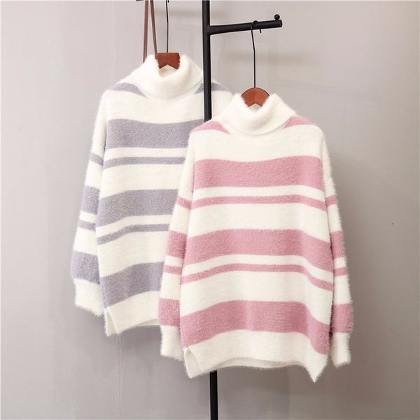 women's sweaters faux mink hair sweet wind hit color sweater female striped high neck loose long sleeve casual knitted jumpers pul, White;black
women's sweaters faux mink hair sweet wind hit color sweater female striped high neck loose long sleeve casual knitted jumpers pul, White;black