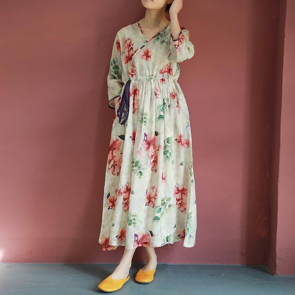 casual dresses fairynatural ladies retro ramie belt dress v-neck women 2021 summer high waist print floral robes seven sleeve, Black;gray
casual dresses fairynatural ladies retro ramie belt dress v-neck women 2021 summer high waist print floral robes seven sleeve, Black;gray