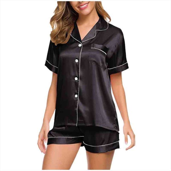 silk satin pajamas set lingerie women sleepwear short sleeve and shorts nightwear loose pajama pyjamas home clothes, Black;red
silk satin pajamas set lingerie women sleepwear short sleeve and shorts nightwear loose pajama pyjamas home clothes, Black;red