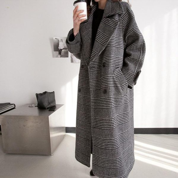 women's wool & blends 2021 autumn and winter korean version of the suit collar plaid large size long woolen windbreaker jacket, Black
women's wool & blends 2021 autumn and winter korean version of the suit collar plaid large size long woolen windbreaker jacket, Black