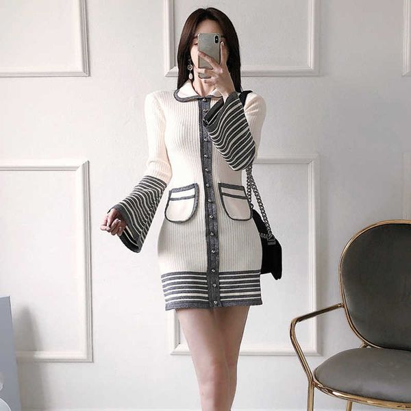 woman single breasted button decoration striped patchwork bodycon pencil dress flare sleeve mini knitted dresses vestidos 210529, Black;gray
woman single breasted button decoration striped patchwork bodycon pencil dress flare sleeve mini knitted dresses vestidos 210529, Black;gray