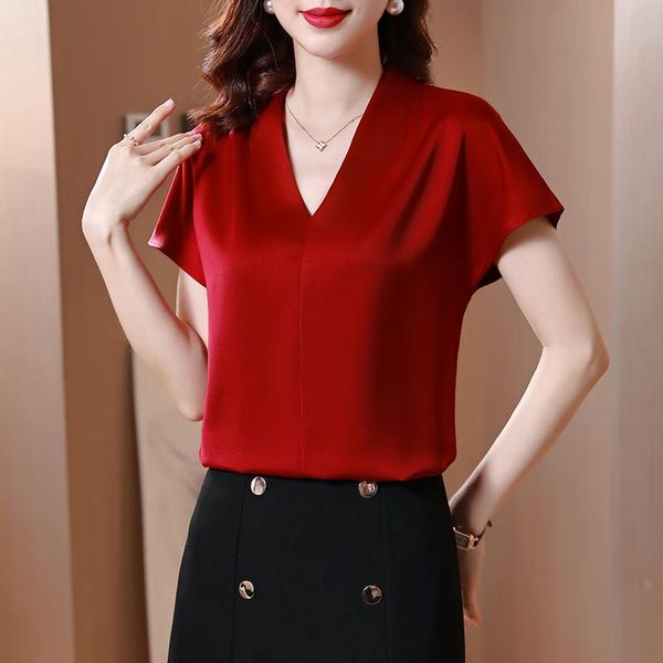 women's blouses & shirts blusas de satin mujer 2021 summer korean fashion elegant silk short sleeve v collar plus size 3xl solid pi, White
women's blouses & shirts blusas de satin mujer 2021 summer korean fashion elegant silk short sleeve v collar plus size 3xl solid pi, White