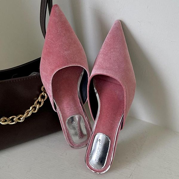 summer elegant women pink low heels slippers mules pointed toe kitten high flock slides brand suede flip flops shoes, Black
summer elegant women pink low heels slippers mules pointed toe kitten high flock slides brand suede flip flops shoes, Black