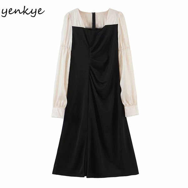 spring women vintage hit color elegant lady dresses square neck long sleeve hem slits asymmetric party dress 210430, Black;gray
spring women vintage hit color elegant lady dresses square neck long sleeve hem slits asymmetric party dress 210430, Black;gray