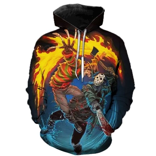 3d digital printed freddy jason murderers men's fashion hoodie, Black
3d digital printed freddy jason murderers men's fashion hoodie, Black