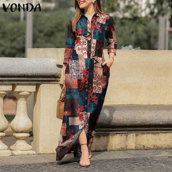 casual dresses women shirt dress floral printed party long maxi 2021 vonda lapel collar button up vestido robe, Black;gray
casual dresses women shirt dress floral printed party long maxi 2021 vonda lapel collar button up vestido robe, Black;gray