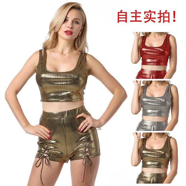 two piece dress girls women's leather set shorts vest bright underwear underpants, White
two piece dress girls women's leather set shorts vest bright underwear underpants, White