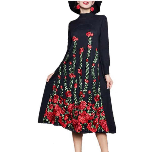 autumn winter women knitted sweater dress high-end custom gorgeous mesh flowers embroidery runway casual dresses, Black;gray
autumn winter women knitted sweater dress high-end custom gorgeous mesh flowers embroidery runway casual dresses, Black;gray