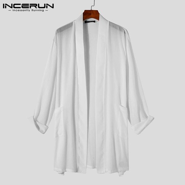 men's casual shirts incerun 2021 men trendy bathrobe solid color breathable long sleeve cardigan open front yukata shirt s-5xl, White;black
men's casual shirts incerun 2021 men trendy bathrobe solid color breathable long sleeve cardigan open front yukata shirt s-5xl, White;black