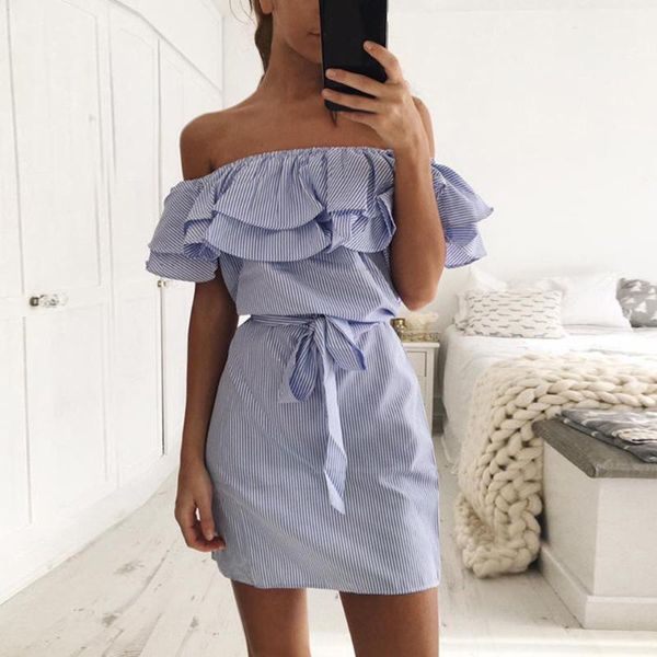 casual dresses strapless mini off shouder stripe fashion beach party ruffle sleeve summer women dress, Black;gray
casual dresses strapless mini off shouder stripe fashion beach party ruffle sleeve summer women dress, Black;gray