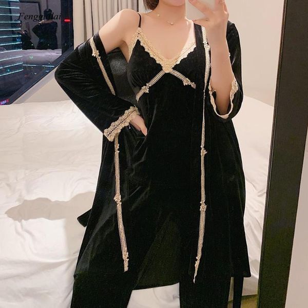 autumn velour 3pcs robe sets sevy lace trim wedding kimono bathrobe gown loose velvet bridal sleepwear suit ve-neck nightgown women's, Black;red
autumn velour 3pcs robe sets sevy lace trim wedding kimono bathrobe gown loose velvet bridal sleepwear suit ve-neck nightgown women's, Black;red