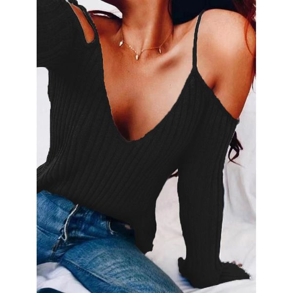 propcm knitted women autumn off shoulder v-neck straps women's thin sweater long sleeves pure color low cut casual pullovers, White;black
propcm knitted women autumn off shoulder v-neck straps women's thin sweater long sleeves pure color low cut casual pullovers, White;black