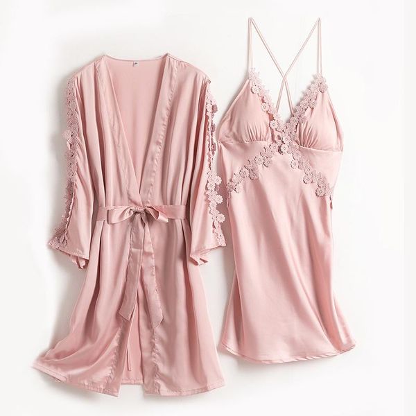 women pink satin lace bathrobe night dress casual nightgown rayon 2pcs bride bridesmaid wedding robe gown sleepwear women's, Black;red
women pink satin lace bathrobe night dress casual nightgown rayon 2pcs bride bridesmaid wedding robe gown sleepwear women's, Black;red