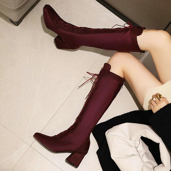 boots lady faux suede cross tied comfortable stretch square toe knee high thick heel four seasons breathable women's shoes, Black
boots lady faux suede cross tied comfortable stretch square toe knee high thick heel four seasons breathable women's shoes, Black