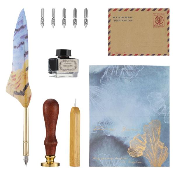 set feather calligraphy pens ink dip pen for art writing drawing ballpoint, Blue;orange
set feather calligraphy pens ink dip pen for art writing drawing ballpoint, Blue;orange