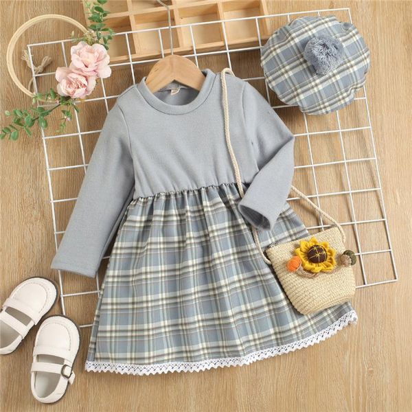clothing sets 2pcs toddler baby girls casual long sleeve dress, spring fall soft fashion plaid stitching round neck a-line dress with berets, White
clothing sets 2pcs toddler baby girls casual long sleeve dress, spring fall soft fashion plaid stitching round neck a-line dress with berets, White