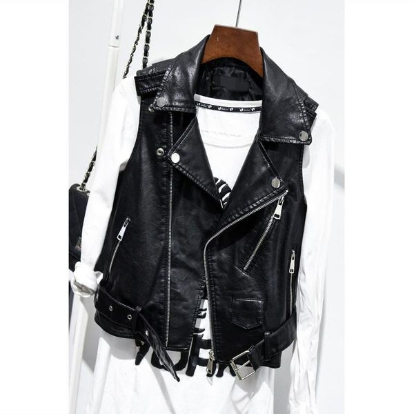 women's vests 2021 spring autumn jacket womens zipper punk sleeveless vest windproof casual artificial leather female costume outwear, Black;white
women's vests 2021 spring autumn jacket womens zipper punk sleeveless vest windproof casual artificial leather female costume outwear, Black;white