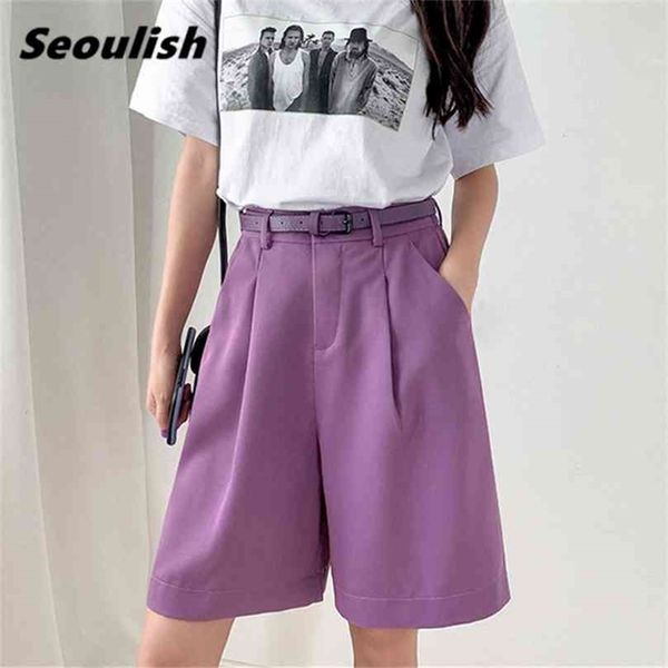 seoulish summer women's shorts with belted solid high waist office wide leg elegant purple loose trousers pocket 210722, Black
seoulish summer women's shorts with belted solid high waist office wide leg elegant purple loose trousers pocket 210722, Black