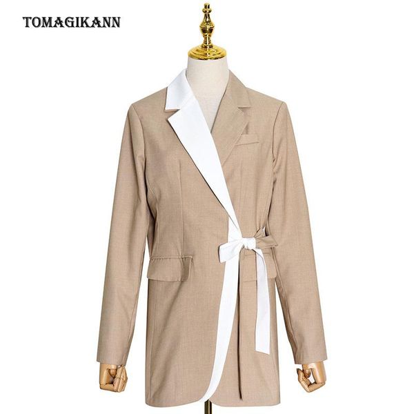 women's suits & blazers contrast color patchwork blazer for women notched long sleeve lace up casual korean jacket coat lady fall fashi, White;black
women's suits & blazers contrast color patchwork blazer for women notched long sleeve lace up casual korean jacket coat lady fall fashi, White;black