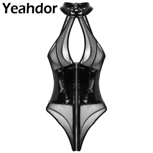 wet look patent leather women bodysuit breast hollow out sheer mesh splice one-piece body suit halter neck high cut leotard women's jum, Black;white
wet look patent leather women bodysuit breast hollow out sheer mesh splice one-piece body suit halter neck high cut leotard women's jum, Black;white