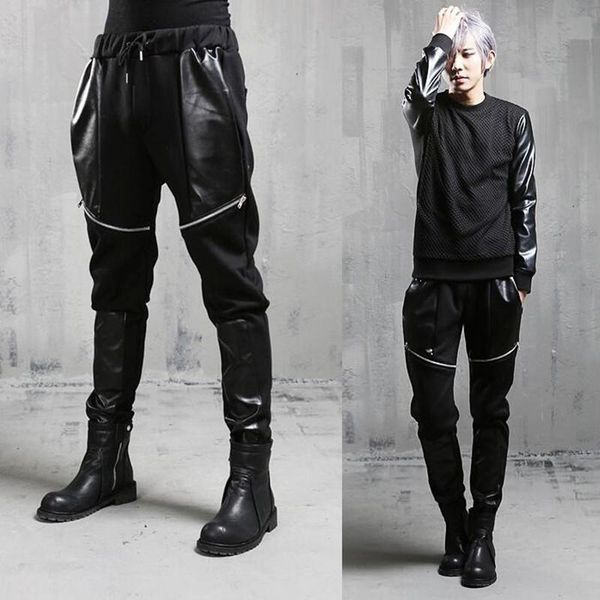 men's pants men pu leather patchwork hip hop pantalon homme mens joggers casual sweat hiphop dance trousers for man, Black
men's pants men pu leather patchwork hip hop pantalon homme mens joggers casual sweat hiphop dance trousers for man, Black