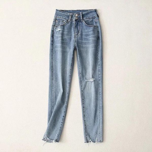 women's jeans 2021 arrival early autumn cut-hole high-waisted elastic thin casual nine-point pants, Blue
women's jeans 2021 arrival early autumn cut-hole high-waisted elastic thin casual nine-point pants, Blue
