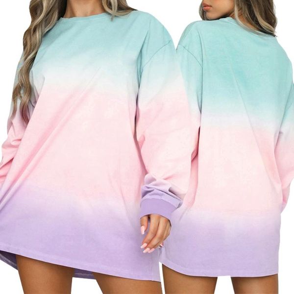 tie dye printed loose dress women's summer fashion casual long sleeve round neck patchwork fall mini streetwear dresses, Black;gray 
tie dye printed loose dress women's summer fashion casual long sleeve round neck patchwork fall mini streetwear dresses, Black;gray