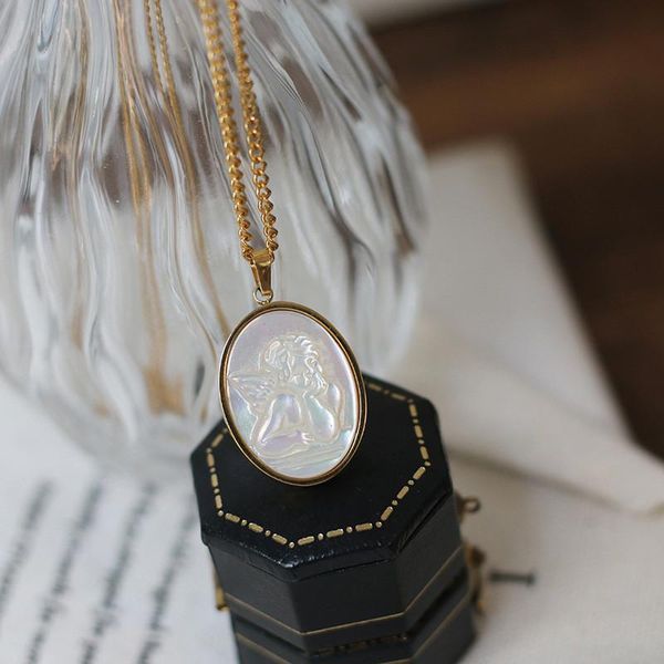 chains vintage shell stone cupid design luxury pendant jewelry necklace women fashion stainless steel clavicle chain anniversary gift, Silver
chains vintage shell stone cupid design luxury pendant jewelry necklace women fashion stainless steel clavicle chain anniversary gift, Silver