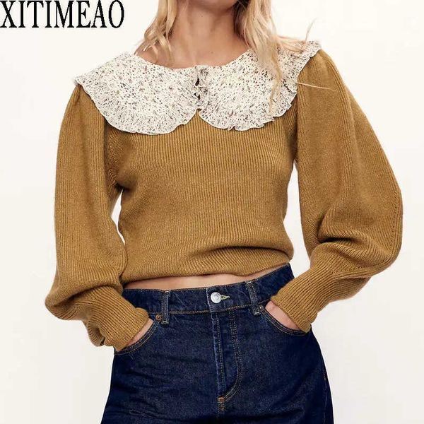 za doll collar fashion sweaters women long sleeve autumn winter solid color knitted female pullover chic ladies sweater 210602, White;black
za doll collar fashion sweaters women long sleeve autumn winter solid color knitted female pullover chic ladies sweater 210602, White;black