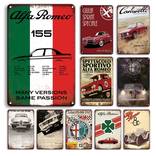 vintage parking only metal tin sign rusty alfa romeo car poster metal signs retro garage man cave home decor wall stickers