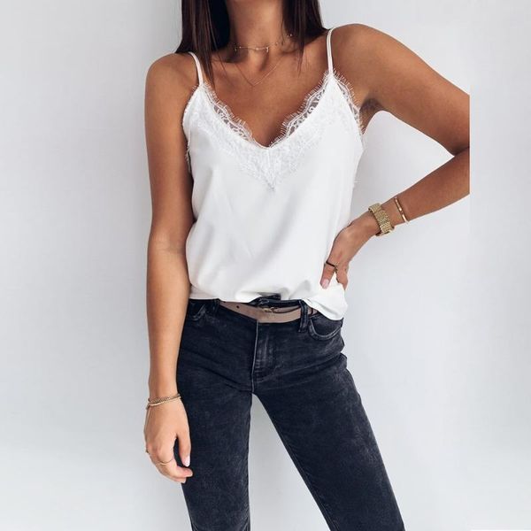women's blouses & shirts lace camisole women minimalist embroidery tank satin elegant v-neck female casual solid color ropa mujer, White
women's blouses & shirts lace camisole women minimalist embroidery tank satin elegant v-neck female casual solid color ropa mujer, White