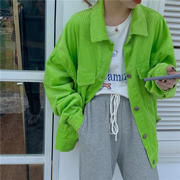 women's jackets women spring vintage green corduroy shirts full sleeve turn-down collar loose casual harajuku autumn basic outwear, Black;brown
women's jackets women spring vintage green corduroy shirts full sleeve turn-down collar loose casual harajuku autumn basic outwear, Black;brown