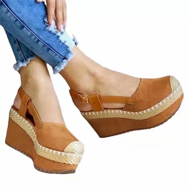 sandals women's solid color suede stitching woven slope heel buckle round toe high-heeled fashion trend elegant all-match, Black
sandals women's solid color suede stitching woven slope heel buckle round toe high-heeled fashion trend elegant all-match, Black