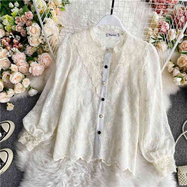women autumn spring lace shirt crochet long-sleeved single breasted hollow wild korean style female blouse uk089 210507, White
women autumn spring lace shirt crochet long-sleeved single breasted hollow wild korean style female blouse uk089 210507, White