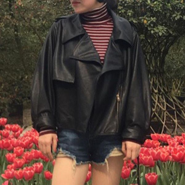 women's leather & faux goth pu jacket women short soft fashion zipper motorcycle ladies basic street coat, Black
women's leather & faux goth pu jacket women short soft fashion zipper motorcycle ladies basic street coat, Black