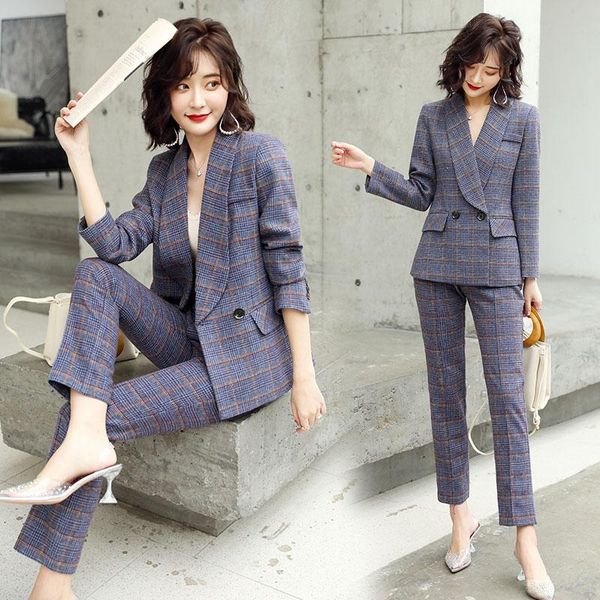 women's two piece pants office lady pieces suits 2021 spring autumn women long sleeve plaid blazer coat and trousers sets, White
women's two piece pants office lady pieces suits 2021 spring autumn women long sleeve plaid blazer coat and trousers sets, White