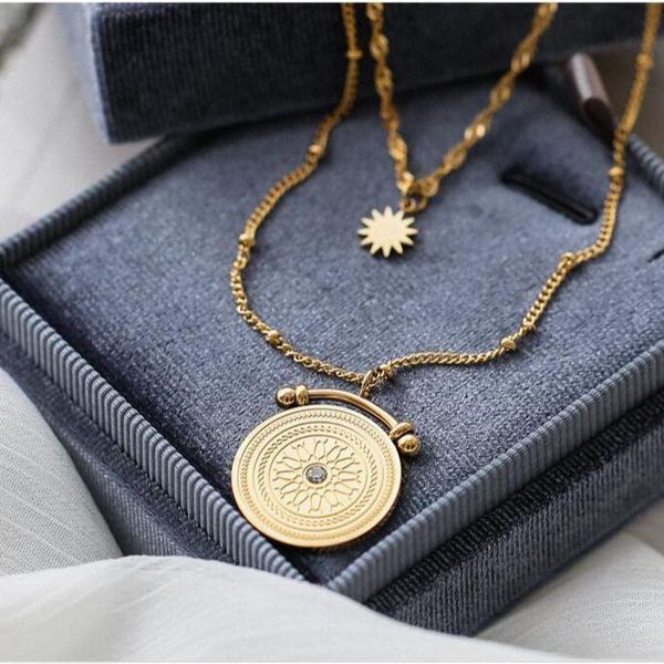 pendant necklaces vintage double layers stainless steel baroque jewelry for women flower texture coin plated, Silver
pendant necklaces vintage double layers stainless steel baroque jewelry for women flower texture coin plated, Silver