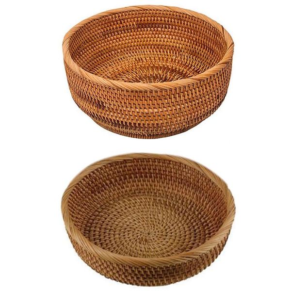 storage baskets 1x rattan fruit basket snack bread & natural round (large)