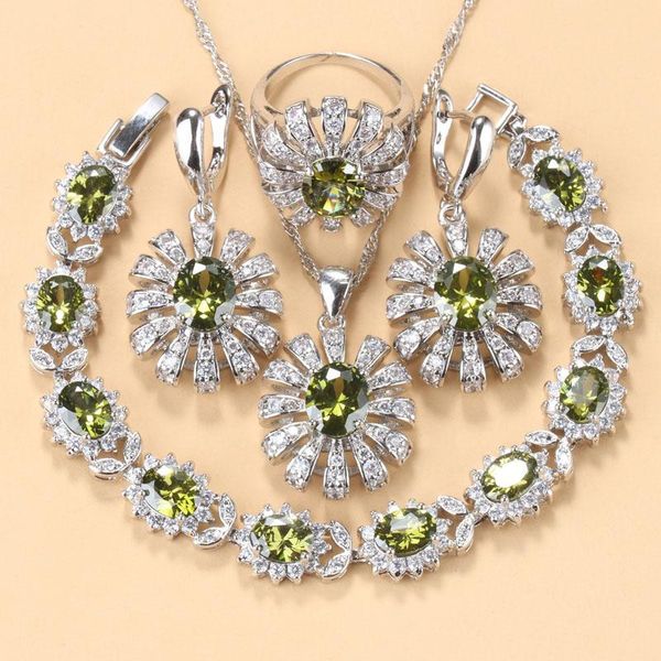 earrings & necklace flower accessories fashion wedding big jewelry sets cubic zirconia green bracelet and ring for women, Silver
earrings & necklace flower accessories fashion wedding big jewelry sets cubic zirconia green bracelet and ring for women, Silver
