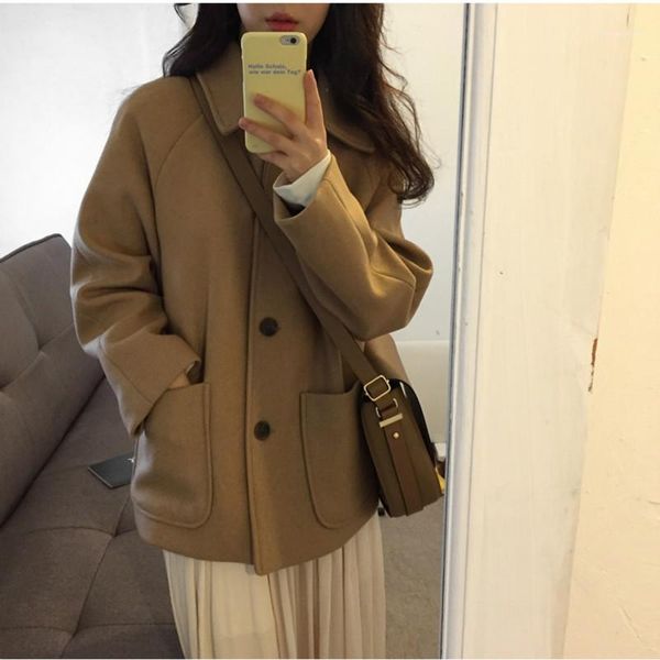 women's wool & blends women autumn winter khaki short woolen coat long sleeve cardigan outer wear jacket pocket straight overcoat with, Black
women's wool & blends women autumn winter khaki short woolen coat long sleeve cardigan outer wear jacket pocket straight overcoat with, Black