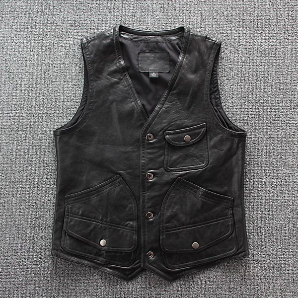 men's vests sheep 2021 motorcycle rider short slim street vest male brand vintage genuine leather sleeveless jacket, Black;white
men's vests sheep 2021 motorcycle rider short slim street vest male brand vintage genuine leather sleeveless jacket, Black;white