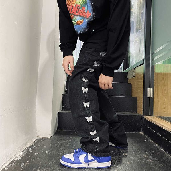 men's black jeans harajuku butterfly embroidery hip hop high street loose straight leg daddy pants man trousers 9y5330 211009, Blue
men's black jeans harajuku butterfly embroidery hip hop high street loose straight leg daddy pants man trousers 9y5330 211009, Blue