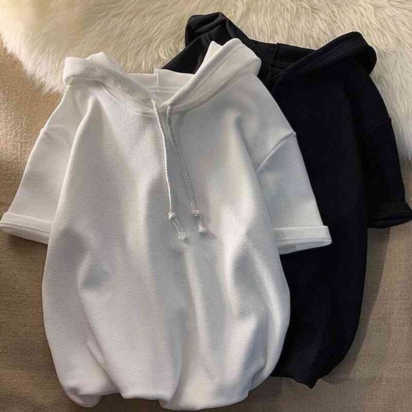 summer silk hooded quarter t-shirt men's short loose casual ice hat shirt and youth half sleeve coat, Black
summer silk hooded quarter t-shirt men's short loose casual ice hat shirt and youth half sleeve coat, Black