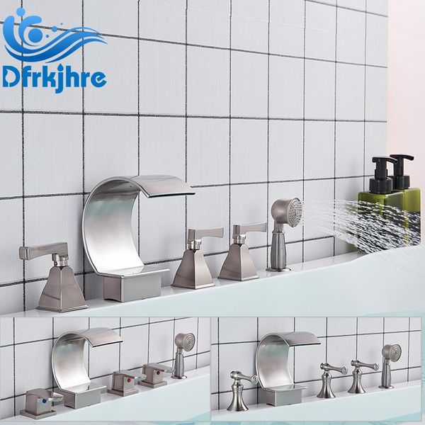 waterfall basin faucet brushed nickel deck mounted washbasin bathroom tap 5 pcs cold and water shower sets
waterfall basin faucet brushed nickel deck mounted washbasin bathroom tap 5 pcs cold and water shower sets