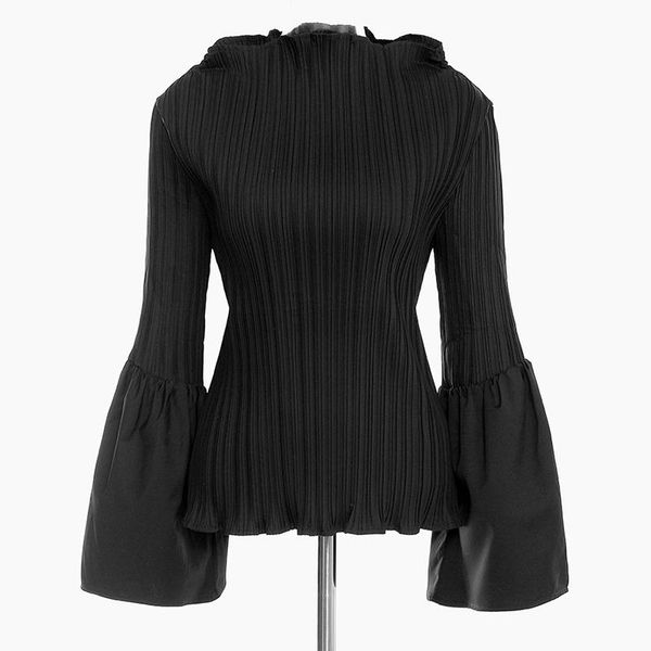women's blouses & shirts women elegant crinkled blouse flare sleeve high waist tunic long pleated, White
women's blouses & shirts women elegant crinkled blouse flare sleeve high waist tunic long pleated, White