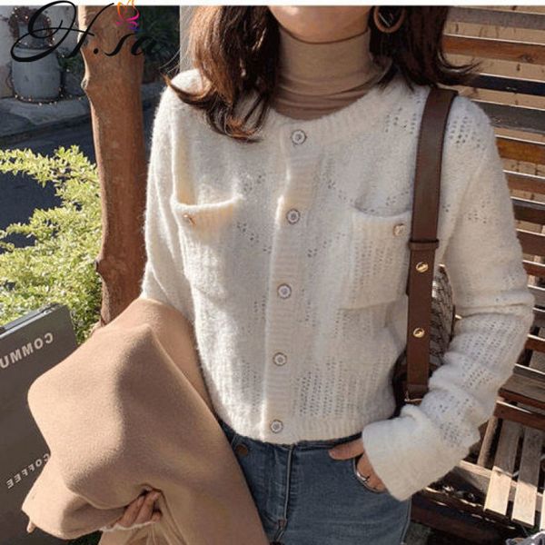 h.sa korean fashion women casual elegant button up cardigans white sweater jumper knitted cardigan 210417, White;black
h.sa korean fashion women casual elegant button up cardigans white sweater jumper knitted cardigan 210417, White;black