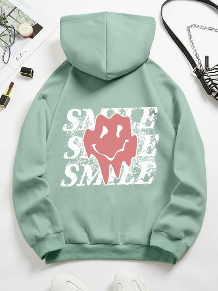 letter & expression print drawstring thermal hoodie j2lk#, White;black