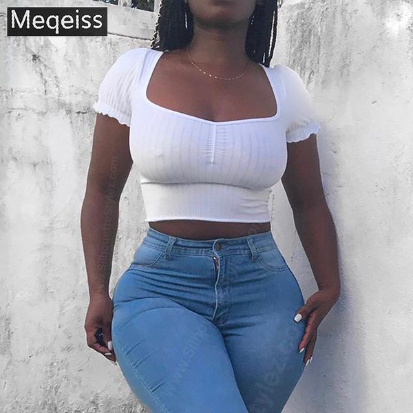 women's tanks & camis meqeiss 2021 solid summer women t-shirts short sleeve fashion ruched female knitted crop streetwear, White
women's tanks & camis meqeiss 2021 solid summer women t-shirts short sleeve fashion ruched female knitted crop streetwear, White
