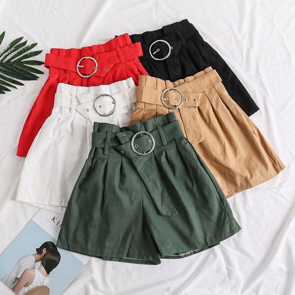 women's shorts high waist fashion ring women wide leg autumn winter casual loose with belt, White;black
women's shorts high waist fashion ring women wide leg autumn winter casual loose with belt, White;black